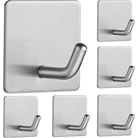 Dewenwils Selvklæbende Kroge 6 stk. Væghængte Kroge i Rustfrit Stål