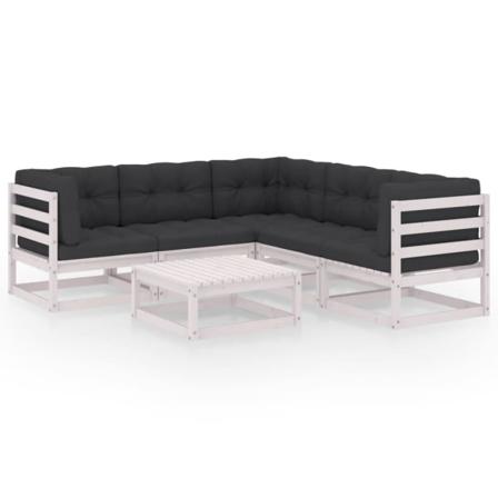 Vidaxl Loungegrupp Med Dynor 6 Delar Massiv Furu Vit