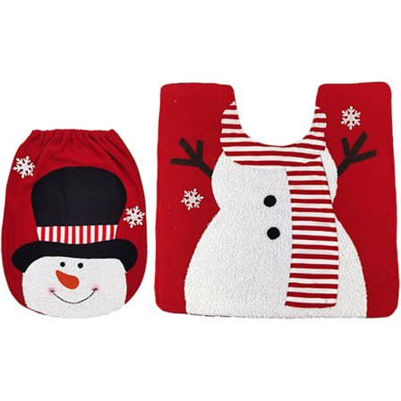 Julemann Toalettsete Deksel Badematte Toalettsete Deksel Sett Nyttår Toalettsete Deksel og Teppe Sett Hjemmedekor