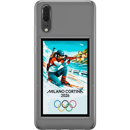 Kompatibelt Mobildeksel til Huawei P20 Retroplakat Cortina Milano 2026 med fjell, vintersportsutøvere, italienske trikolor, Milano-katedralen og olymp