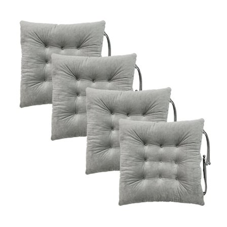 4-pack stolsdynor stolsdynor med band för matstolar, kontorsstolar, trädgård 100 % polyesteröverdrag, maskintvättbara, ljusgrå-FQ-