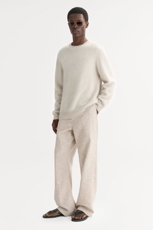 Soft Goat - Men's brushed crewneck - Men cashmere sweater - M - Chalk