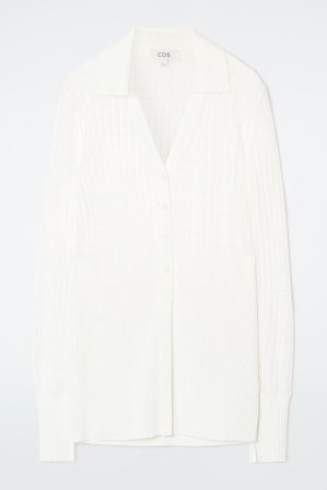 COS Women's Lace-Stitch Ribbed-Knit Cardigan in White