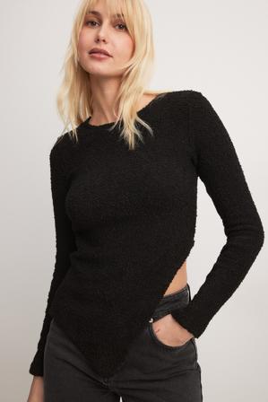 NA-KD Haut structuré en jersey à manches longues - Tops manches longues - Noir - Medium