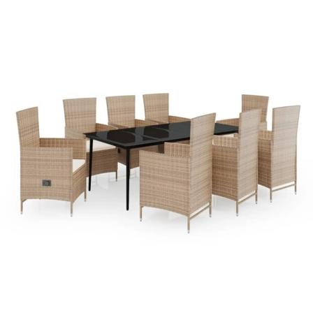 Vidaxl Matgrupp För Trädgården Med Dynor 9 Delar Beige Beige