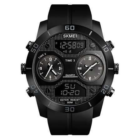SKMEI 1355 Men Quartz 3 Time Chrono Watches Countdown Analog Digital Display Armbandsur 5ATM