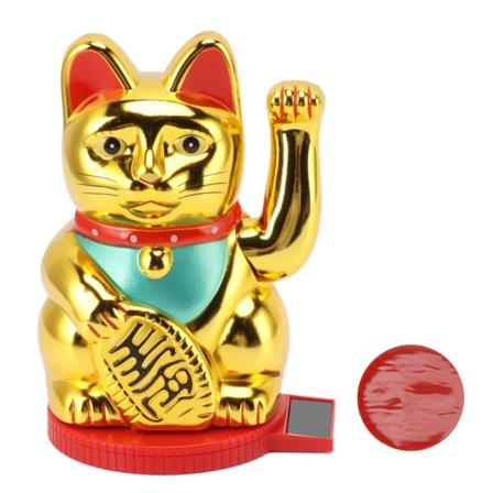 Vinkende Arm Lykkekat Solcelledrevet Lysfølende Roterbar Base Bring Rigdom Held og Lykke 5 Tommer Fortune Kat Dekoration Gold