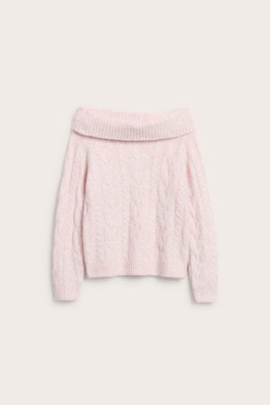 Kappahl | Sweter z dzianiny w warkocze, z odsłoniętymi ramionami | Różowy