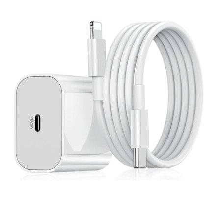 Kompatibel med iPhone snabbladdare USB-C strömadapter 20W + 2m Kabel Whi
