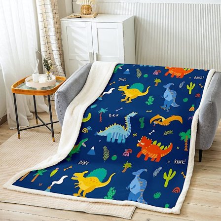 Gutte Dinosaur Sherpa Teppe Tegneserie Dino Sett Fleece Kast Teppe for Barn Gutter Jenter Dyreliv Plysj Teppe Jungel Dyr Fuzzy Teppe for Sofa Seng
