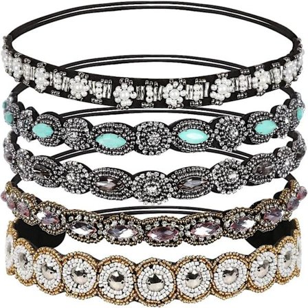 Rhinestone-prydda fashionpannband, 5 st present elastiska pannband