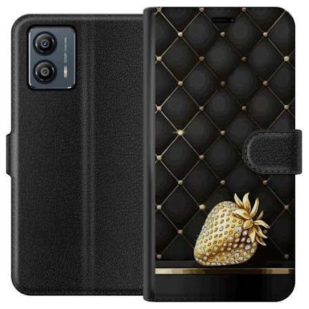 Yhteensopiva Lompakkokotelo Motorola Moto G53 Kultainen mansikka kimaltavilla yksityiskohdilla