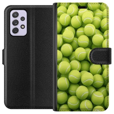 Kompatibel Tegnebogsetui til Samsung Samsung Galaxy A52s 5G MÃ ̧nster af grÃ ̧nne tennisbolde i hÃ ̧j detalje, sporty motiv med gentagende tekstur og 