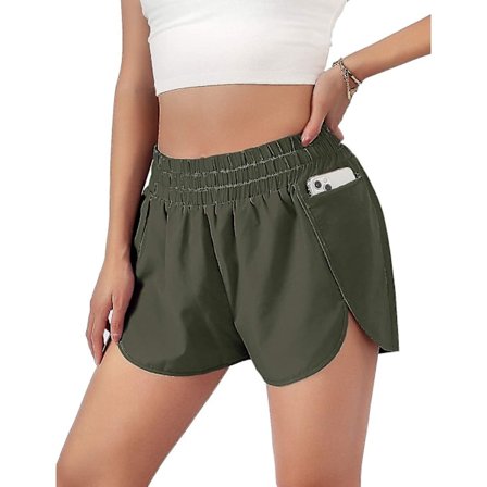 Kvinners løpeshorts trenings shorts lommer, L, grønn