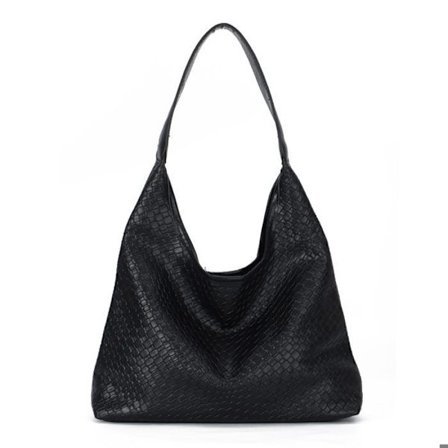 Dame Skuldervesker i Imitert Skinn Stor Kapasitet Håndveske Flettet Tote Bag Minimalistisk Hobo Bag Svart