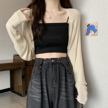 Stickad Cardigan Is Sidensjal APRIKOS