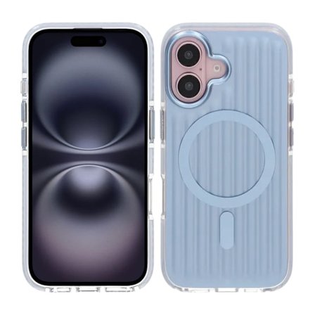 Corrugated suitcase metal paint magnetic suction Case For iPhone 16 Blue