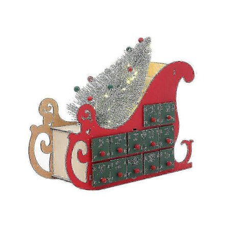 Slede Julekalender i tre Nedtelling Juledekorasjon 24 Skuffer Med LED-lys. (rød) (1 stk)