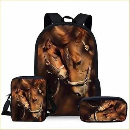 Studentryggsäck Anime Söt Häst Skolväska Ryggsäck Portfölj Messenger Bag Pennväska Tredelat Set Gåva