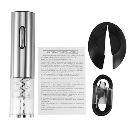 Elektrisk vinkorktrekker i rustfritt stål, USB-ladbare, automatisk, EU-kontakt, sølv