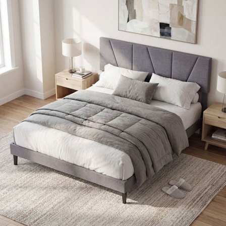 COSTWAY 160 x 200 cm Sänkyrunko, Kaksiosainen Sänky Kestävyys 360 kg, Säädettävä Pääty, Pellavaisesti Pehmustettu, Puulautojen Varassa