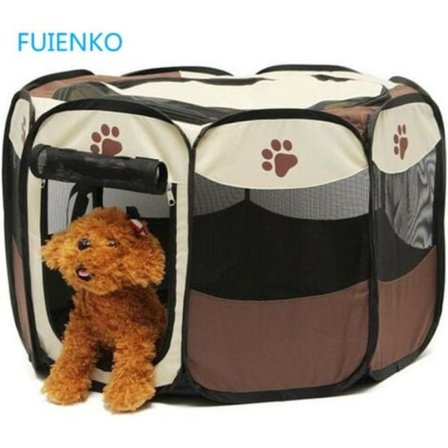 Hundegård, Bur og Lekebur, Sammenleggbar Oktagonal Gjerde Valpebur for Kjæledyr Hundegård 72x45cm Brun