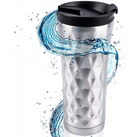 JUSCH Kahvikuppi 450ml/0.45L Termospullo Ruostumaton teräs Tiiviste Matta Musta/Valkoinen(WZ1568),QINWEI-439