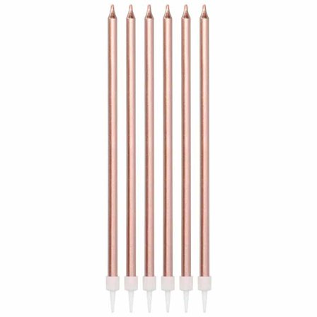 Tårtljus långa roséguld metallic 15cm 16-pack