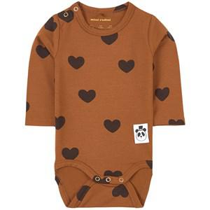 Mini Rodini Basic Hearts Ls Body Tencel Brown 80/86 cm - All in ones - 80/86 cm - Brown