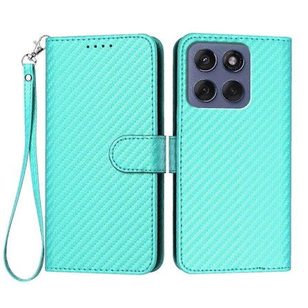 Yhteensopiva Motorola Edge 5G/ Edge 60 5G/ 60 Fusion 5G -lompakkokotelon kanssa, jossa on hihna, hiilikuitukuvioinen nahka M