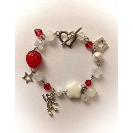 1 kpl Muoti Herkullinen Rakkaus Mansikka Tähti Rusetti Y2k Kukka Värikäs Rannekoru Nainen Juhla Lahja Päivittäin Charmi Korut D2119-3