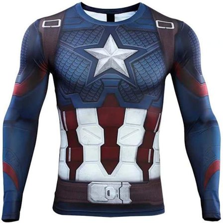 3D Superhelt Tettsittende Hurtigtørkende Elastisk Sport Cosplay T-skjorte Langermet Kaptein 1 Medium Kaptein 1 S