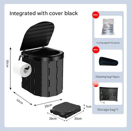 Bærbar campingtoilet, sammenklappelig toilet med låg, vandtæt Porta Potty bil RV telt toilet spand toilet potte sort Black