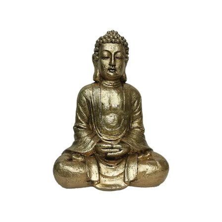 Buddha-patsas, kultainen polyresiini, 25x17x35 cm