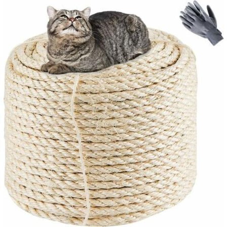 Naturlig Sisaltov 8mm x 60m, Gammel Naturlig Hvid Udskiftningstov til Katte med et Par Beskyttelseshandsker til Kattetræ Kattetræ Blomst