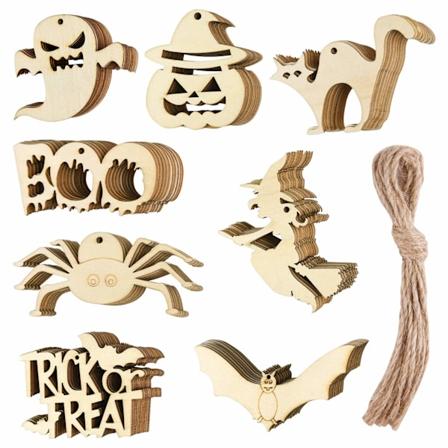 80 kpl Halloween-puupalaset, puulevyt, Halloween-puujoulukoristeet, k sity t narulla Halloween-ripustuksiin, tee-se-itse-Halloween-juhliin