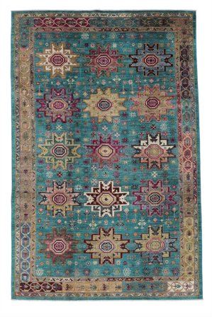 Noué À La Main Shabargan Tapis 207X319 De Laine Noir/Petrole Foncé