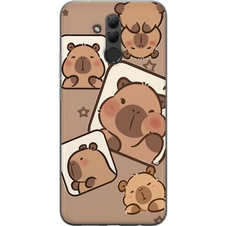 Kompatibelt Mobilskal till Huawei Huawei Mate 20 lite Capybara Frame Friends Lekfullt mönster med små kapibaror i rutor med stjärnor och beige bakg