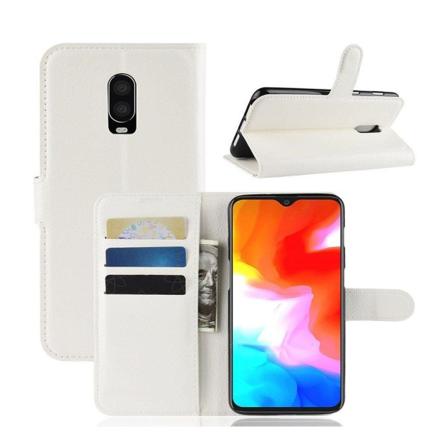 OnePlus 6T liitsihedelmä pintainen synteetti nahkainen lompakko suojakotelo - Valkoinen White