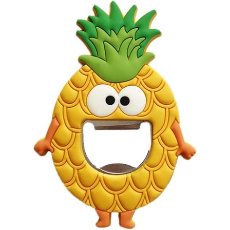 Kjøleskapmagnet Silikon Metall Flaskeåpner for Øl Cola Bartender Kjøkken Barware Metall Nyhet Søt Morsom Form (Ananas)