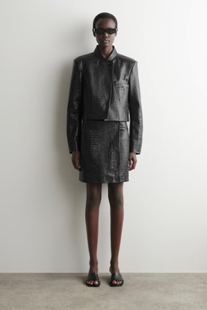 COS Women's Croc Effect Leather Mini Wrap Skirt in Black