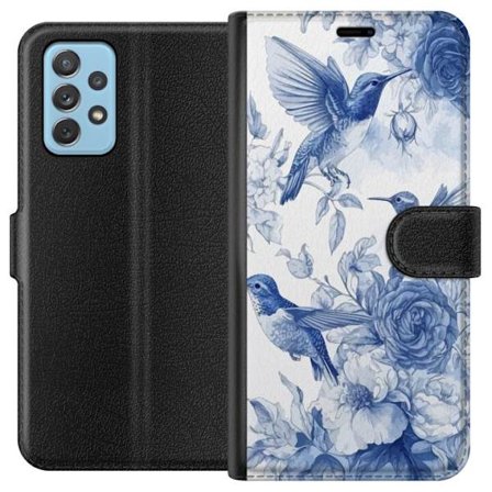 Kompatibel Tegnebogsetui til Samsung Galaxy A72 5G Fugle og blomster blå romantiskt mønster
