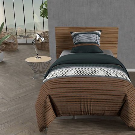 Påslakanset i bomull 57 trådar 140x200 cm THALES tegel, av Soleil d'ocre