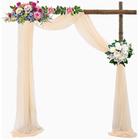 Samppanjanvärinen tylliverho, 75 x 600 cm hääkaaren ripustus, venyvä tylliverho, hääkoristeluun, seremoniaan, juhliin, taustaan, harsoon