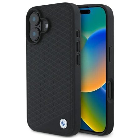 BMW Sign Leather Diamond Metal Logo MagSafe iPhone 16 Etui - Sort