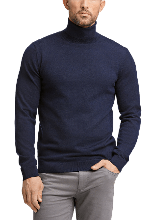 Lindbergh 100% Merino Roll Neck Knit Pullovers Herr Blå L