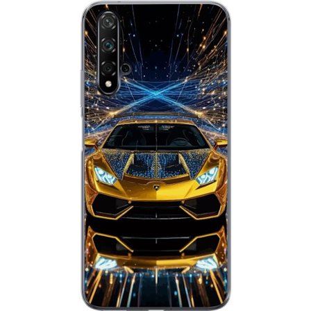Huawei nova 5T Gjennomsiktig deksel Gyllen sportsbil illustrasjon, futuristisk luksusbil med lysbaner perfekt for eksklusive bilmotiver og racingføle