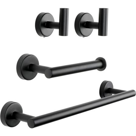 4 STK badeværelse hardware sæt, mat sort badeværelse tilbehør sæt, vægmonteret SUS304 rustfrit stål håndklædeholder
