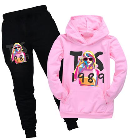 Taylor Swift Pullover Hoodie Topp Byxor Set Barn Flickor Sweatshirt Träningskläder Kläder Pink 140cm