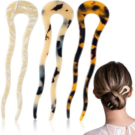 3 stk. Hårgafler Fransk U-Formet Hårnåle Pinde til Tykt Hår, ZQKLA